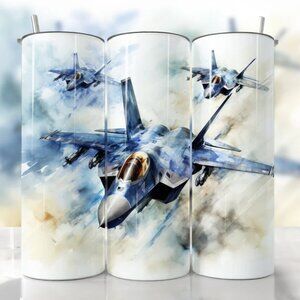 Fighter Jet Drinkware Tumbler, Gift Set For Him, Travel Coffee Mug